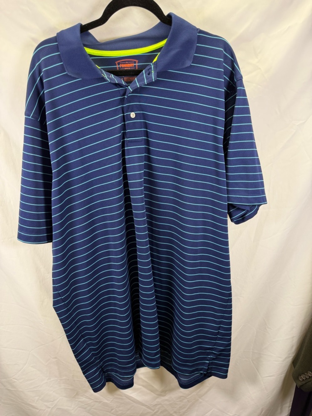 Foundry Polo Shirt Mens 2XLT Blue Striped Golf Short Sleeve Adult 2XL Tall